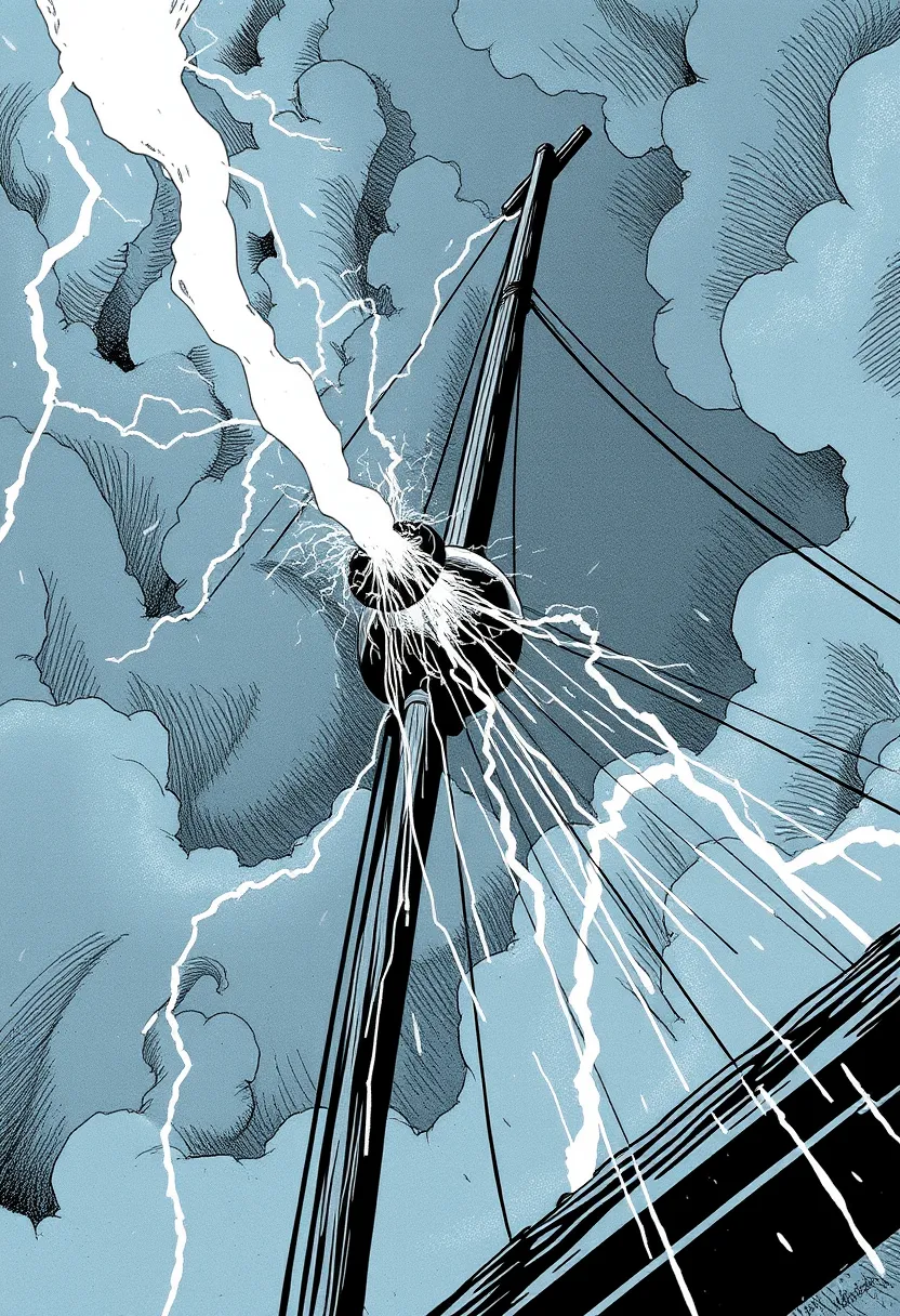 Lightning striking the Wren's mast